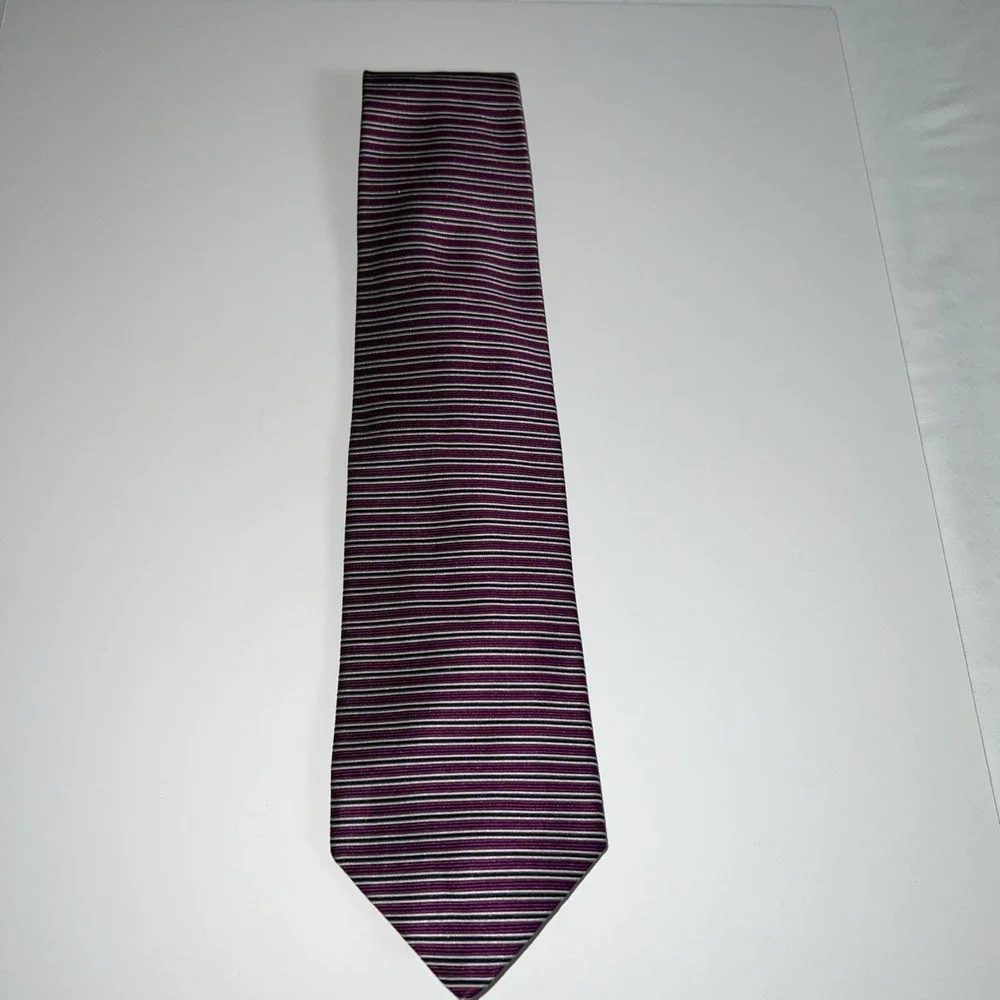 Brooks Brothers Makers Purple Stripe Tie Hand Woven Made USA Classic Necktie B22